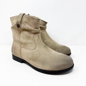 NWT Birkenstock Tan Suede Flat Ankle Boots Women's Size EU 37 Side Zip
